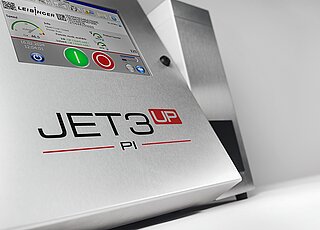 ALT="Leibinger JET 3 up PI Industriedrucker mit Touchdisplay für kontrastreiche Beschriftung auf dunklen Oberflächen